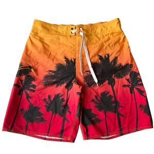Joe Boxer Men Swimming Trunks size L Lining Tropical Coconuts Orange & Red